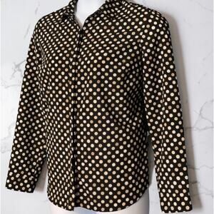 Coldwater Creek Polka Dot Blouse Shirt Black Gold Button Front Career Top XL 16